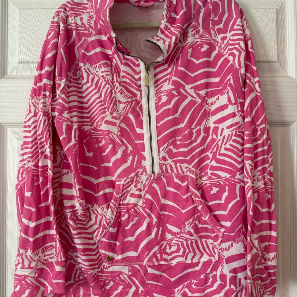 Lilly Pulitzer Pink and White Zebra Print Half-Zip Top